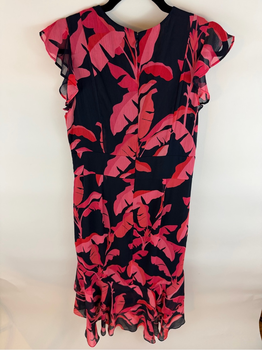 Tommy Hilfiger Floral Print Ruffle Sleeve Dress Navy Pink Red Size 12 - Picture 5 of 9
